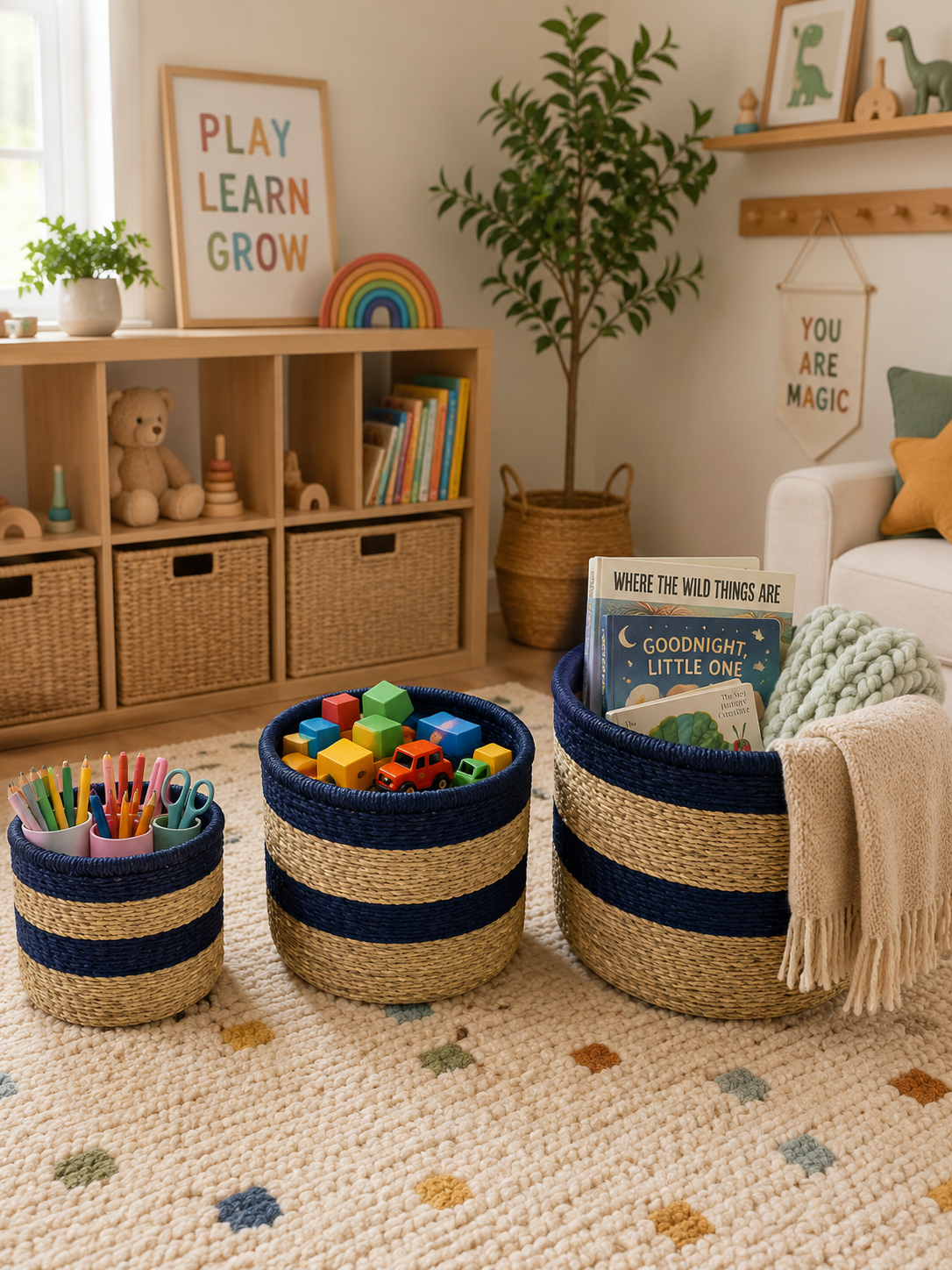 Medium Nest & Neat Storage Basket - Navy Stripes