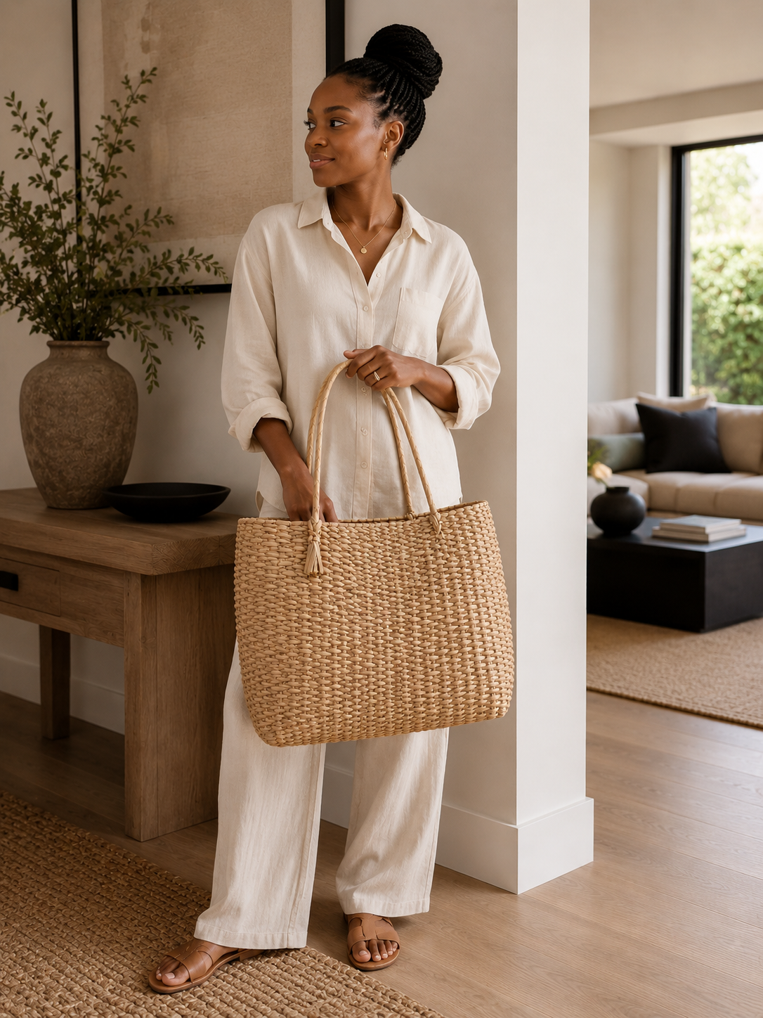 Grass Woven Shopper Bag - Natural