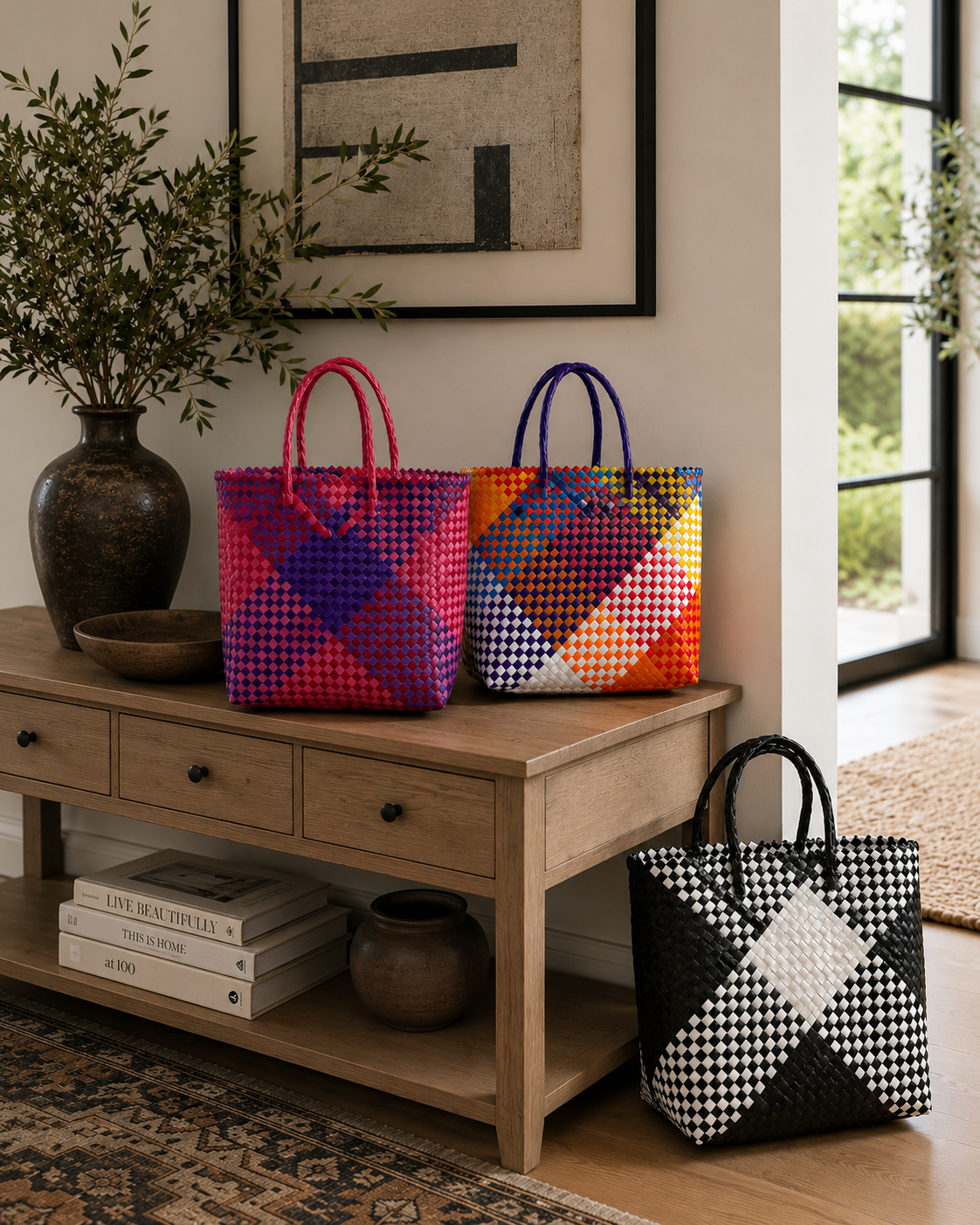 Plastic Shopper Bag - Pink & Purple