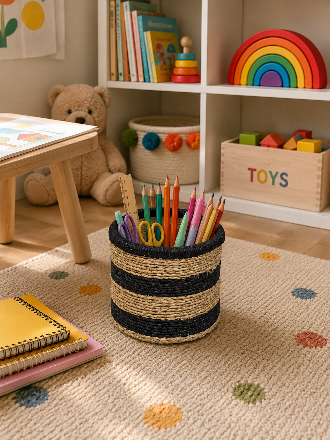 Set of 3 Nest & Neat Storage Basket - Black Stripes