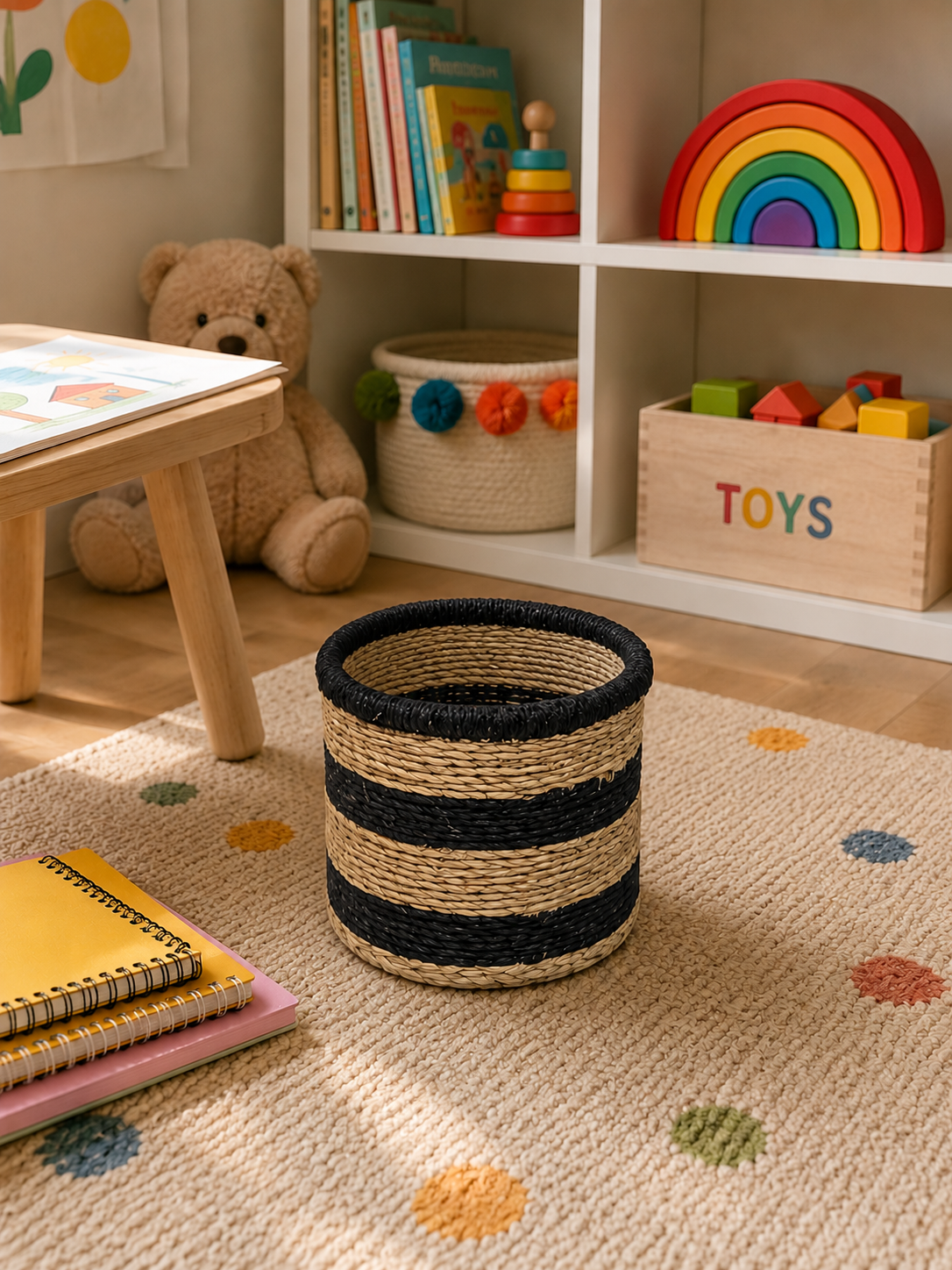 Small Nest & Neat Storage Basket - Black Stripes