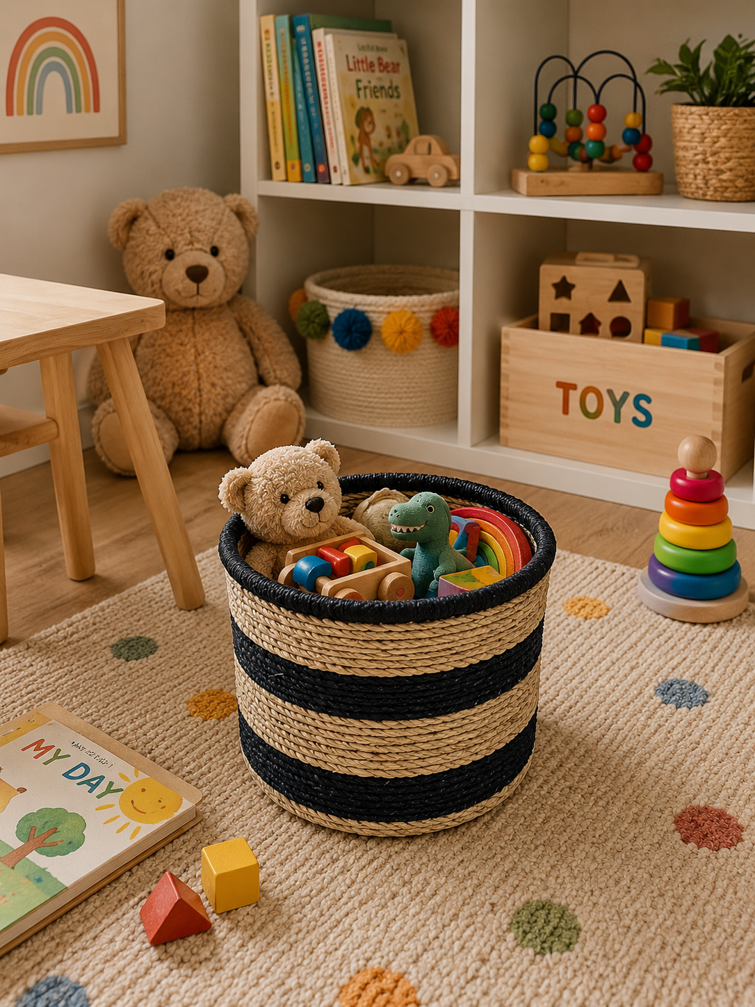 Medium Nest & Neat Storage Basket - Black Stripes