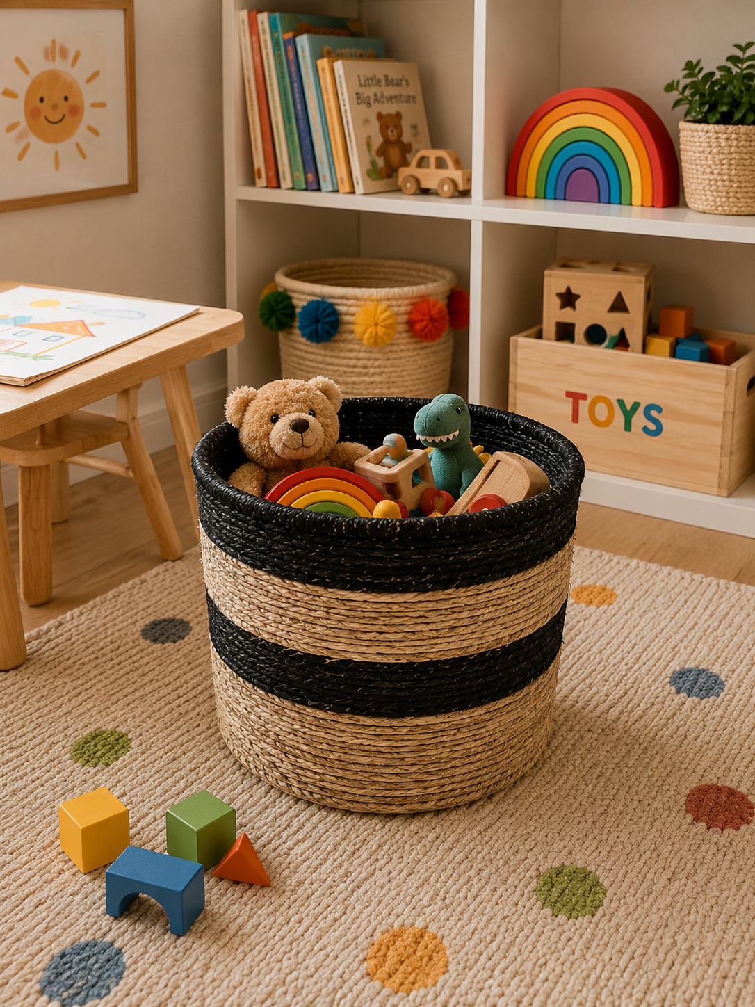Large Nest & Neat Storage Basket - Black Stripes
