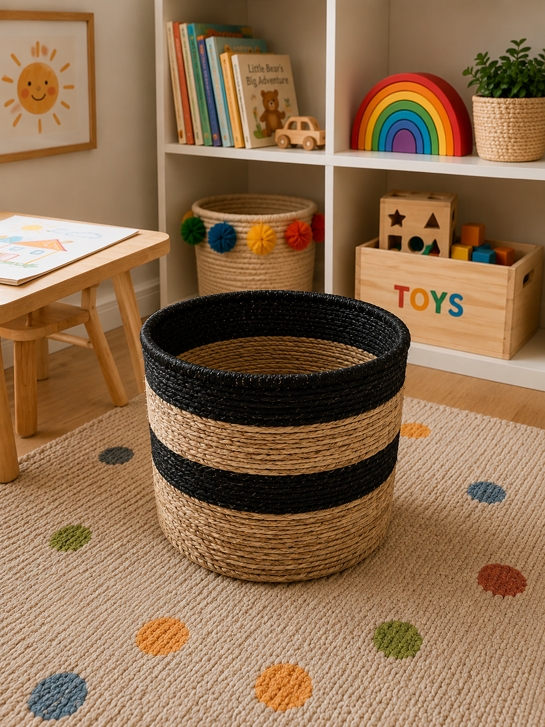 Large Nest & Neat Storage Basket - Black Stripes