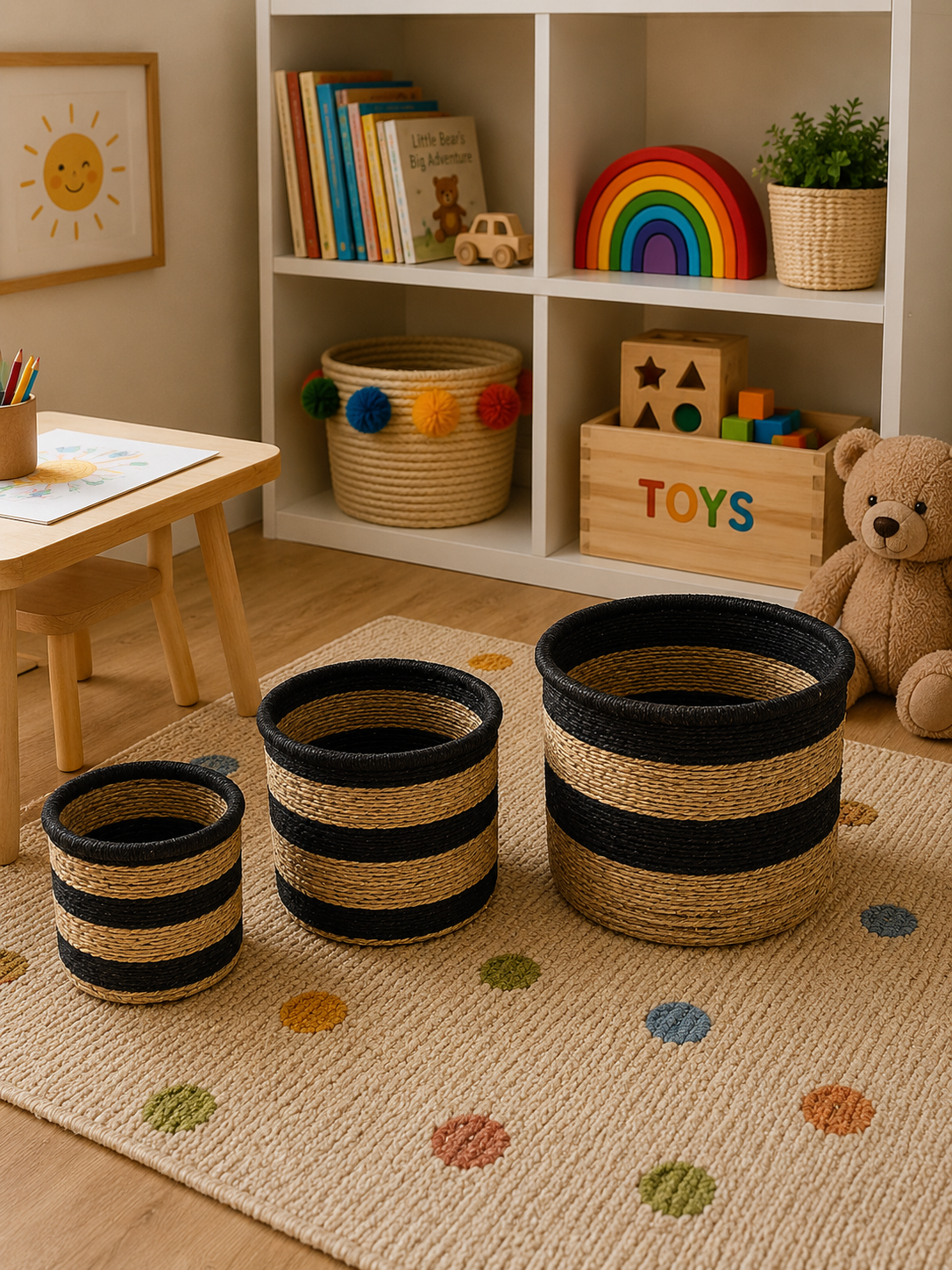 Medium Nest & Neat Storage Basket - Black Stripes