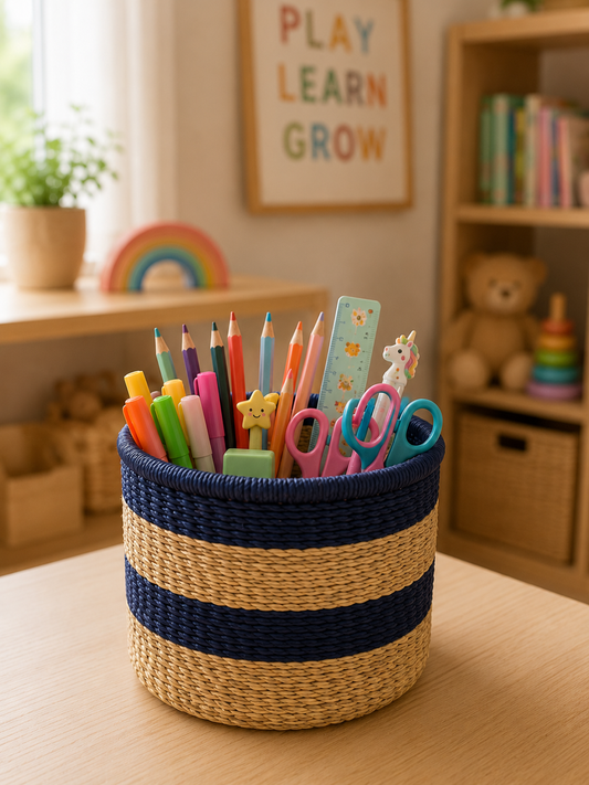 Small Nest & Neat Storage Basket - Navy Stripes