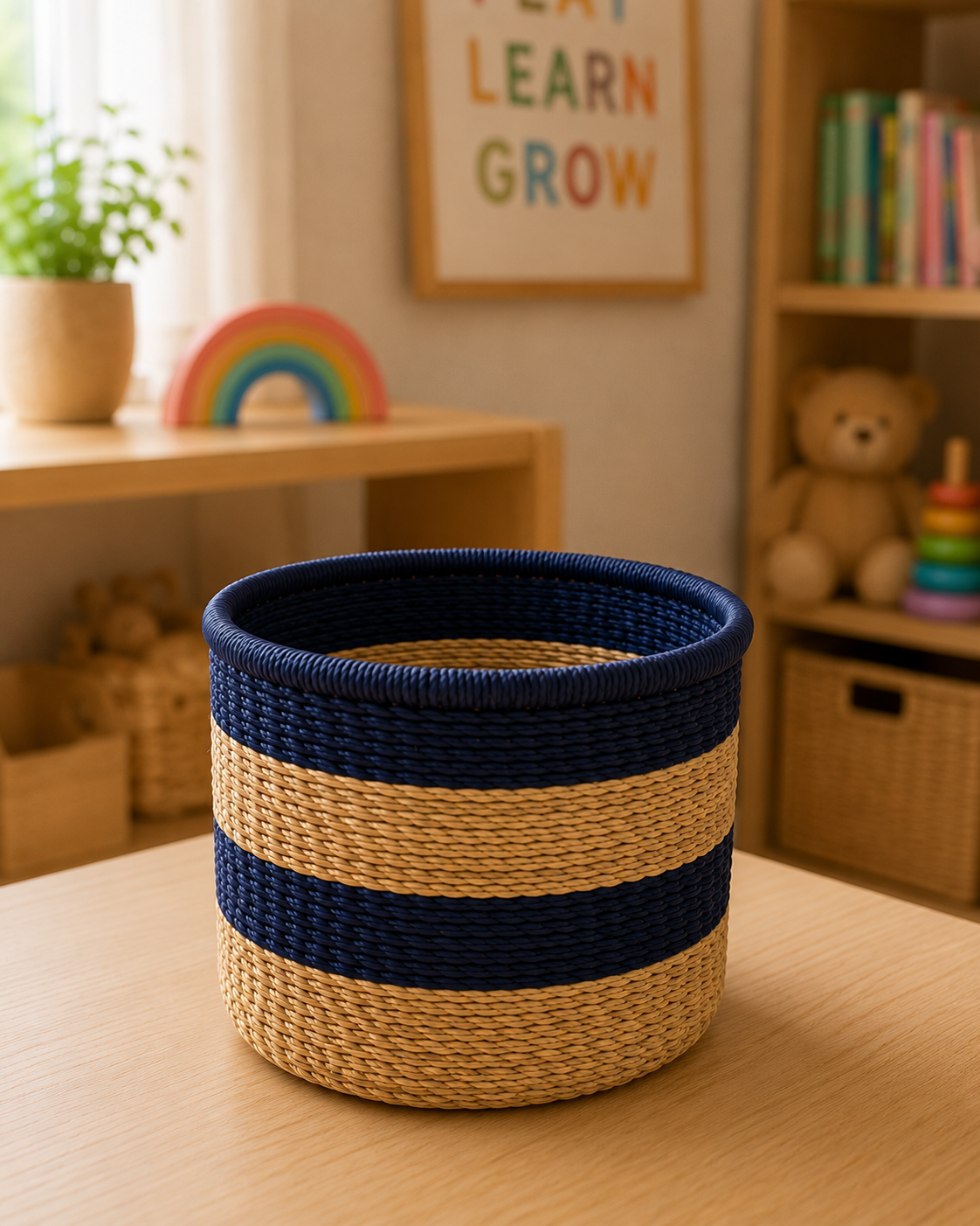 Small Nest & Neat Storage Basket - Navy Stripes