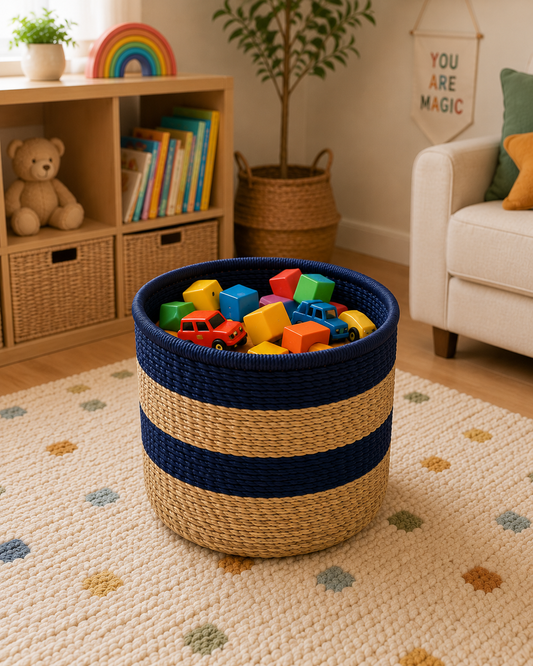 Medium Nest & Neat Storage Basket - Navy Stripes