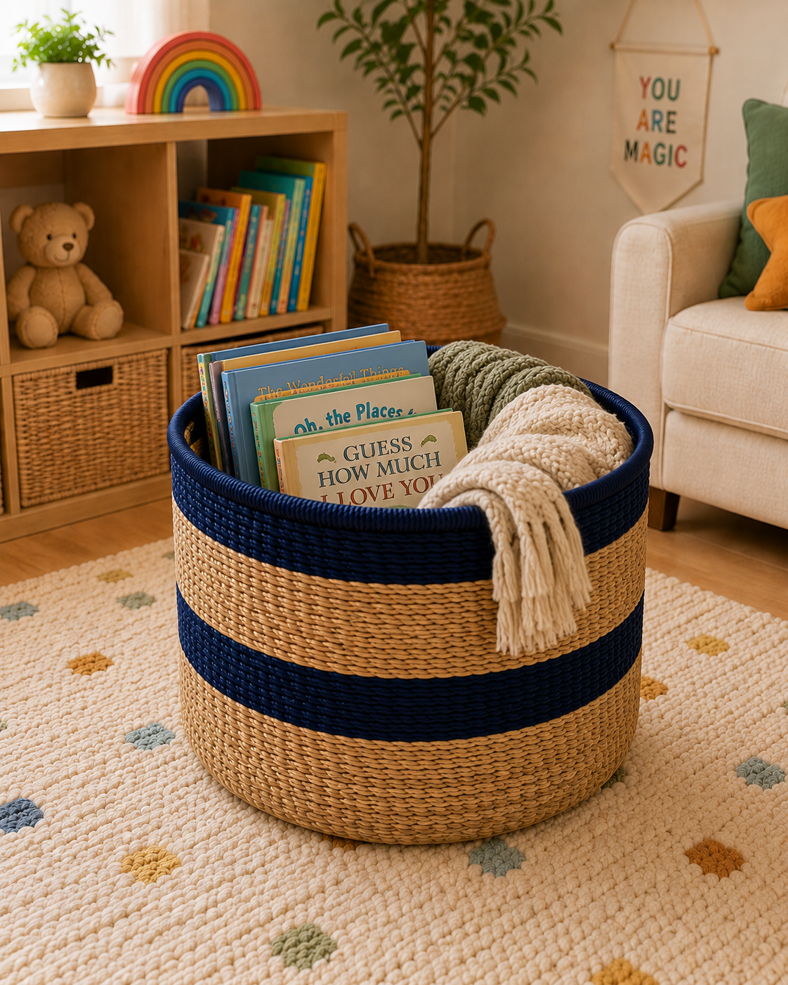 Large Nest & Neat Storage Basket - Navy Stripes