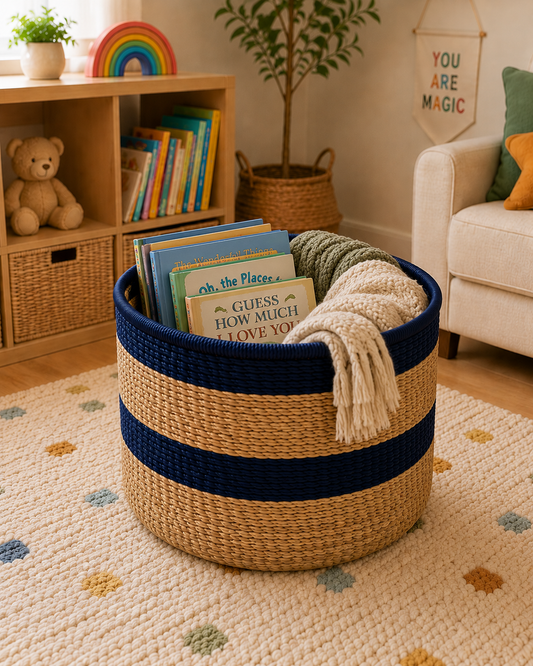 Large Nest & Neat Storage Basket - Navy Stripes