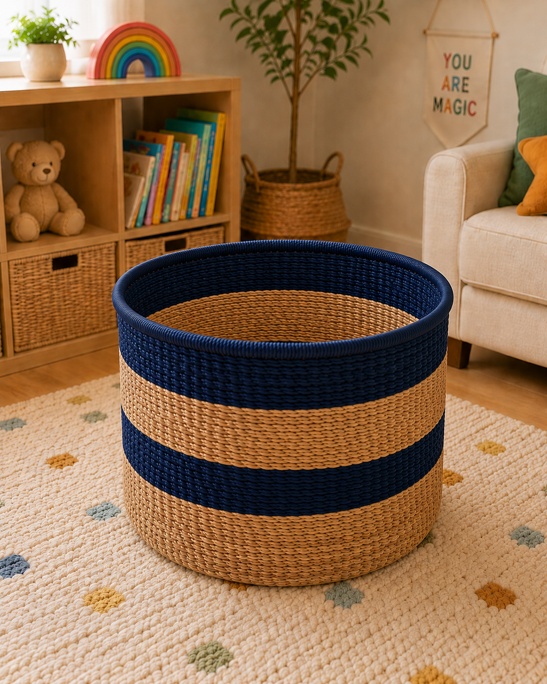 Large Nest & Neat Storage Basket - Navy Stripes