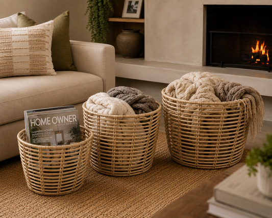 Set of 3 Storage Baskets (No handles) - Natural