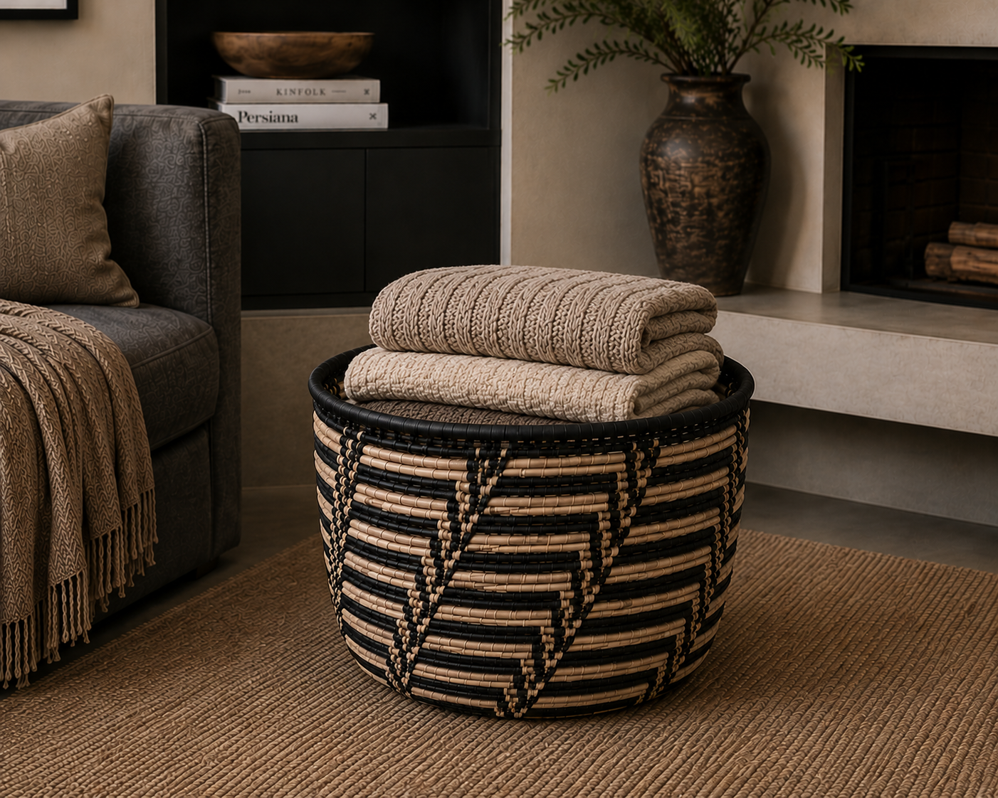Medium Storage Basket (No handles) - Black & White