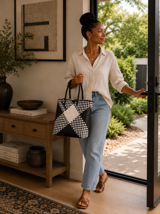 Plastic Shopper Bag - Black & White
