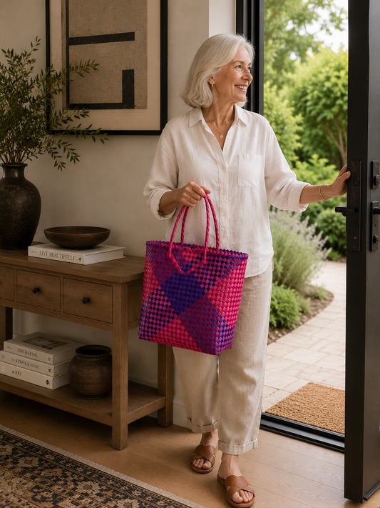 Plastic Shopper Bag - Pink & Purple